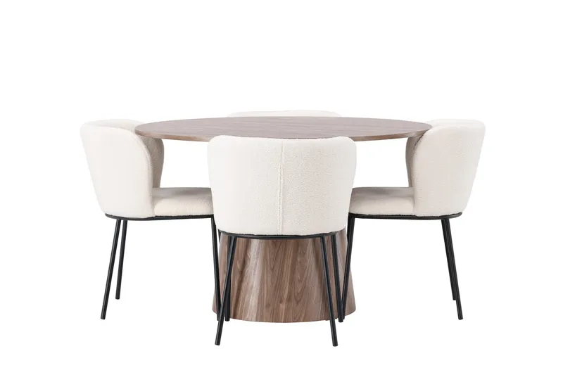 Lanzo Rundt Spisesæt i Træ 120 cm med 4 Edina Stole - Natur - Møbler - Borde - Spisebordssæt