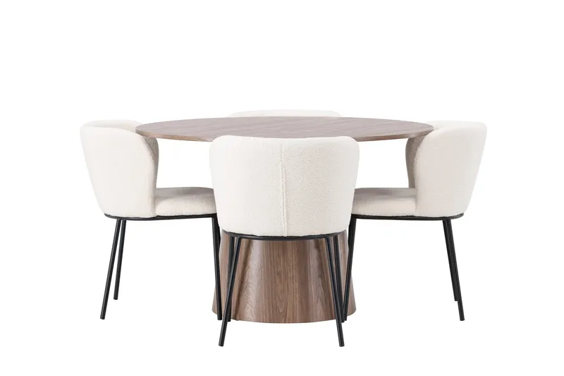 Lanzo Rundt Spisesæt i Træ 120 cm med 4 Edina Stole, Natur