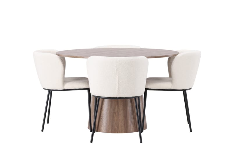 Lanzo Rundt Spisesæt i Træ 120 cm med 4 Edina Stole, Natur