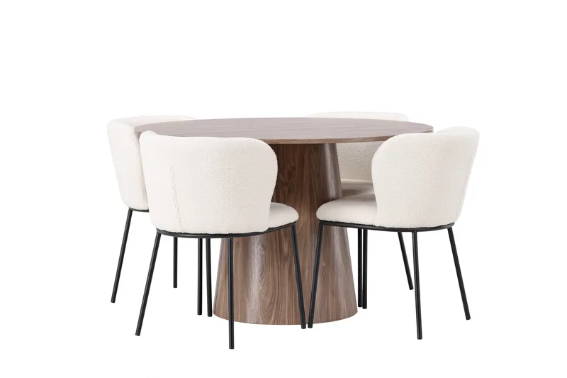 Lanzo Rundt Spisesæt i Træ 120 cm med 4 Edina Stole - Natur - Møbler - Borde - Spisebordssæt