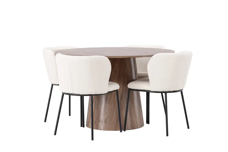 Lanzo Rundt Spisesæt i Træ 120 cm med 4 Edina Stole - Natur - Møbler - Borde - Spisebordssæt