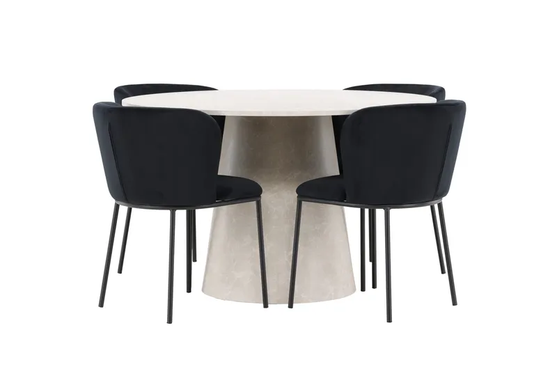 Lanzo spisebord 120 cm rundt med 4 Edina spisebordsstole