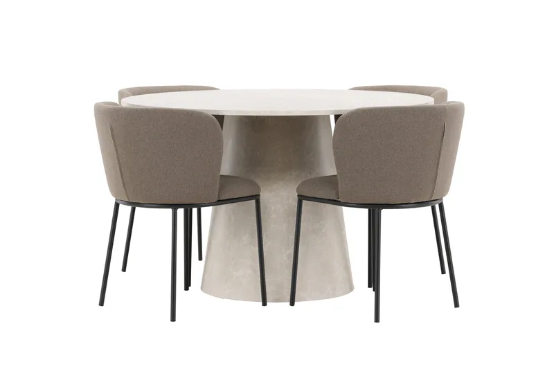 Lanzo spisebord 120 cm rundt med 4 Edina spisebordsstole