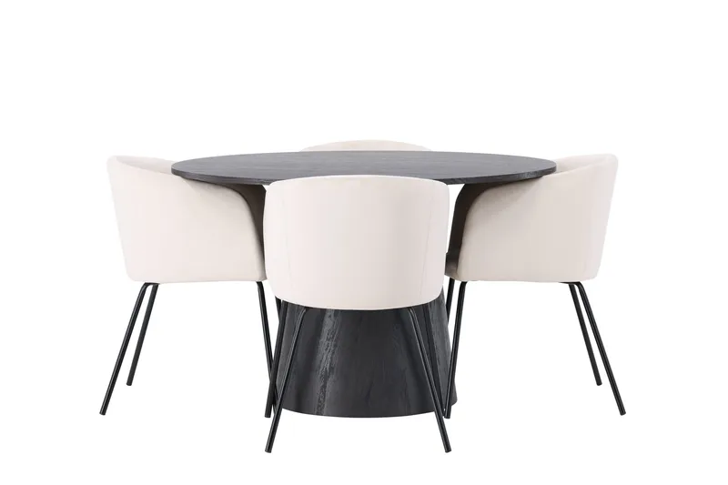 Lanzo Spisebordssæt 120 cm Rund med 4 Berit Stole, Beige