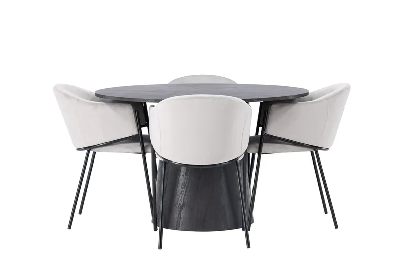 Lanzo Spisebordssæt 120 cm Rund med 4 Evelina Stole, Svart