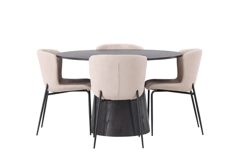 Lanzo Spisebordssæt 120 cm Rund med 4 Modesto Stole, Beige