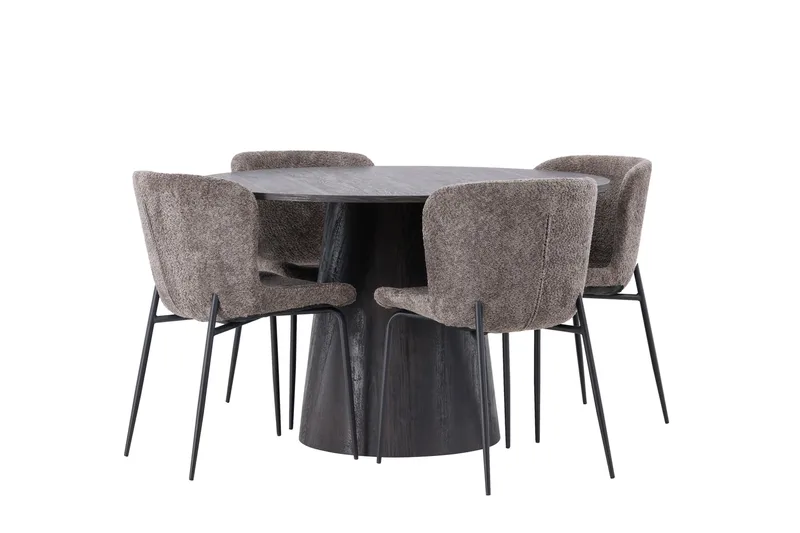 Lanzo Spisebordssæt 120 cm Rund med 4 Modesto Stole - Svart - Møbler - Borde - Spisebordssæt