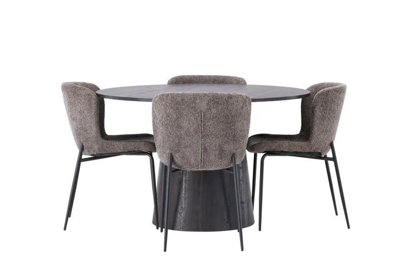 Lanzo Spisebordssæt 120 cm Rund med 4 Modesto Stole - Svart - Møbler - Borde - Spisebordssæt