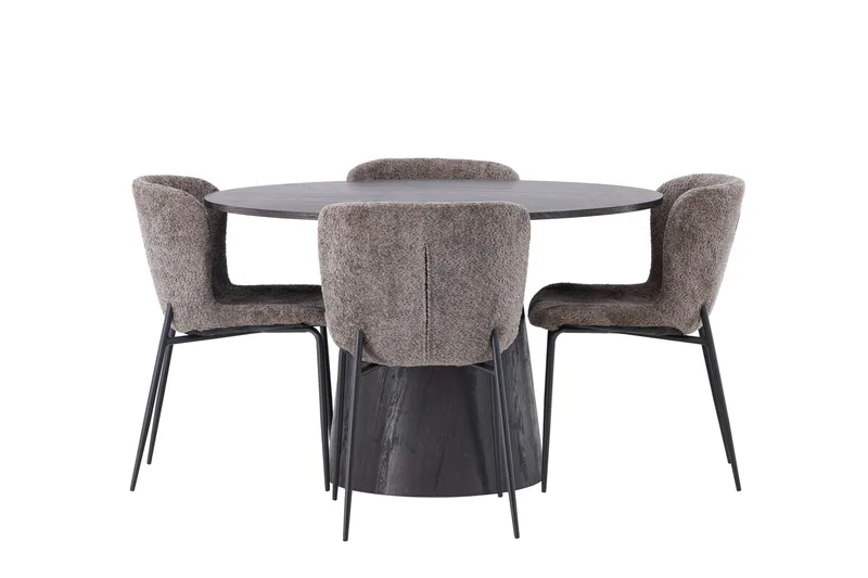 Lanzo Spisebordssæt 120 cm Rund med 4 Modesto Stole, Svart