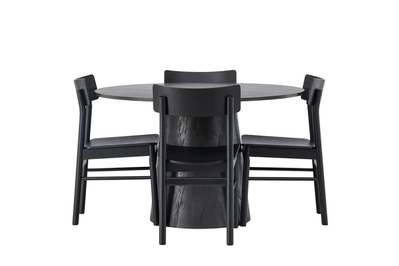 Lanzo Spisebordssæt 120 cm Rund med 4 Montros Stole, Svart