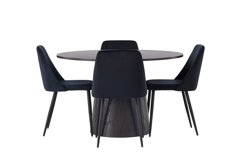 Lanzo Spisebordssæt 120 cm Rund med 4 Night Stole, Svart