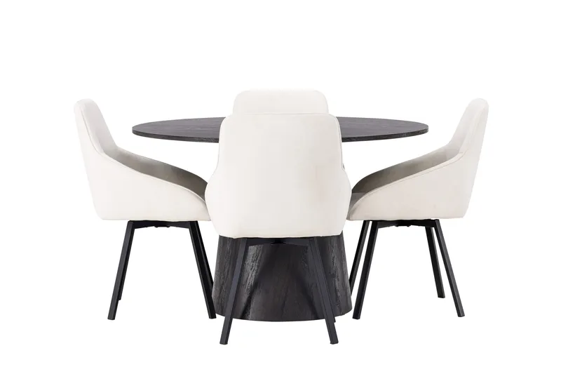 Lanzo Spisebordssæt 120 cm Rund med 4 Rosie Stole, Beige