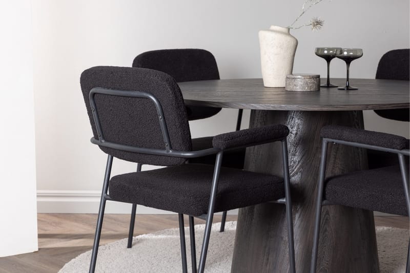 Lanzo Spisebordssæt 120 cm Rund med 4 Yesterday Stole - Svart - Møbler - Borde - Spisebordssæt