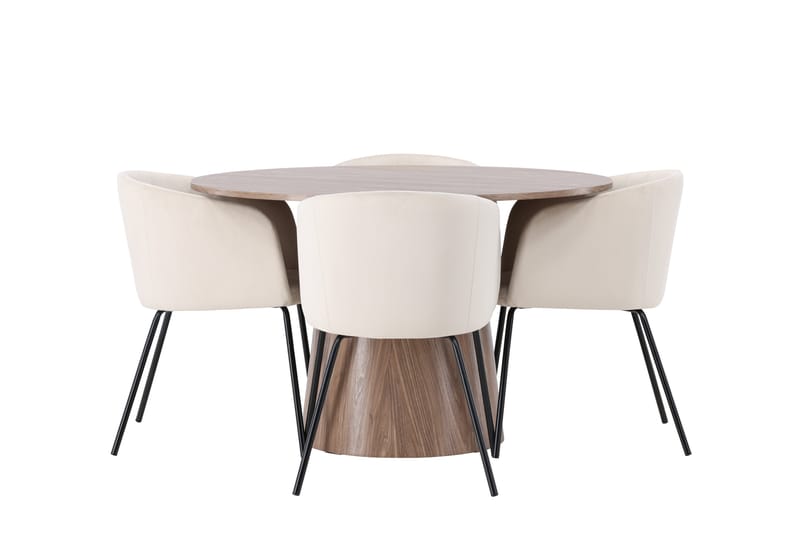 Lanzo Spisegruppe 120 cm Rund med 4 Berit stole - Natur - Møbler - Borde - Spisebordssæt