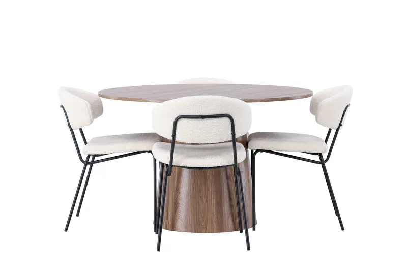 Lanzo Spisegruppe 120 cm Rund med 4 Chico stole, Natur