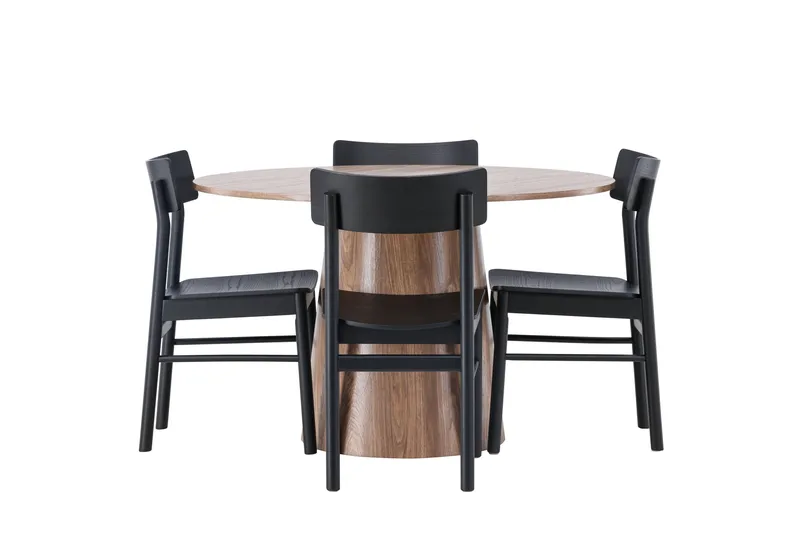 Lanzo Spisegruppe 120 cm Rund med 4 Montros stole, Natur