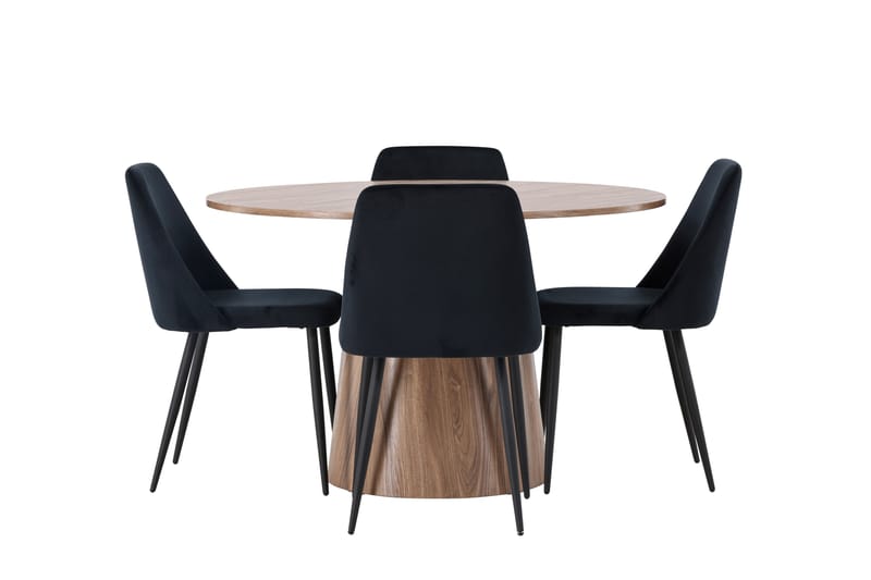 Lanzo Spisegruppe 120 cm Rund med 4 Night stole - Natur - Møbler - Borde - Spisebordssæt