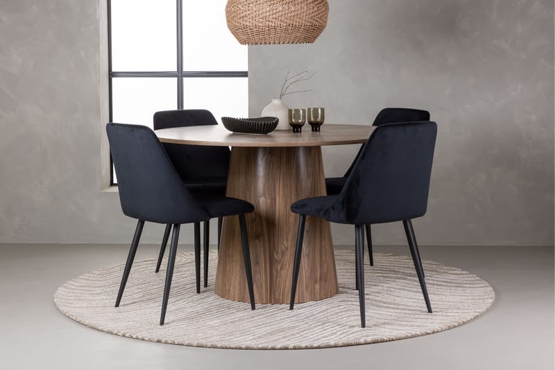 Lanzo Spisegruppe 120 cm Rund med 4 Night stole - Natur - Møbler - Borde - Spisebordssæt