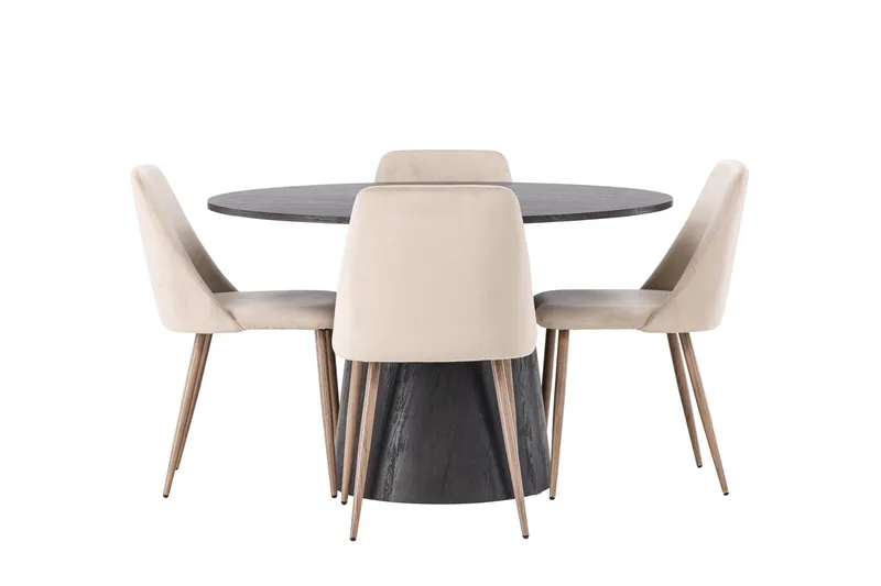Lanzo Spisegruppe 120 cm Rund med 4 Night stole, Svart