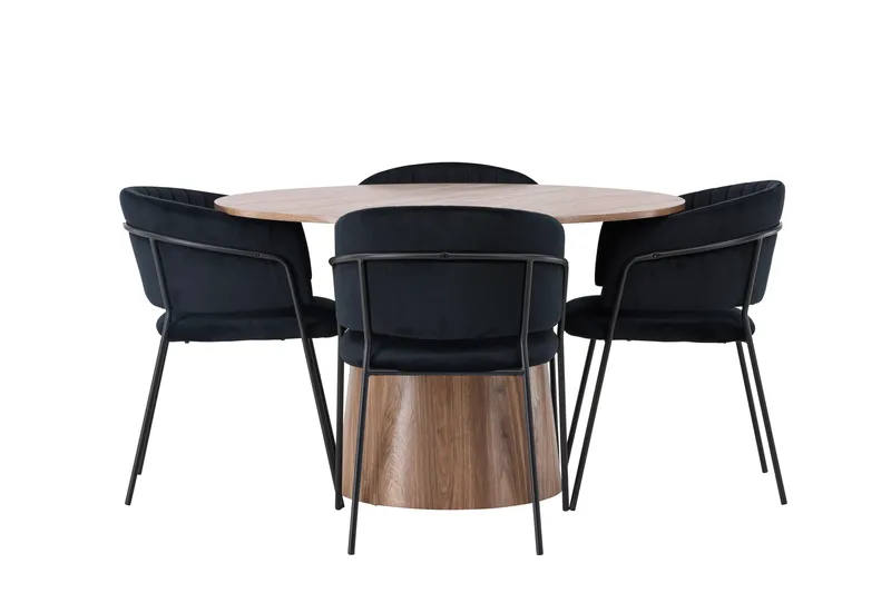 Lanzo Spisegruppe 120 cm Rund med 4 Selma stole, Natur