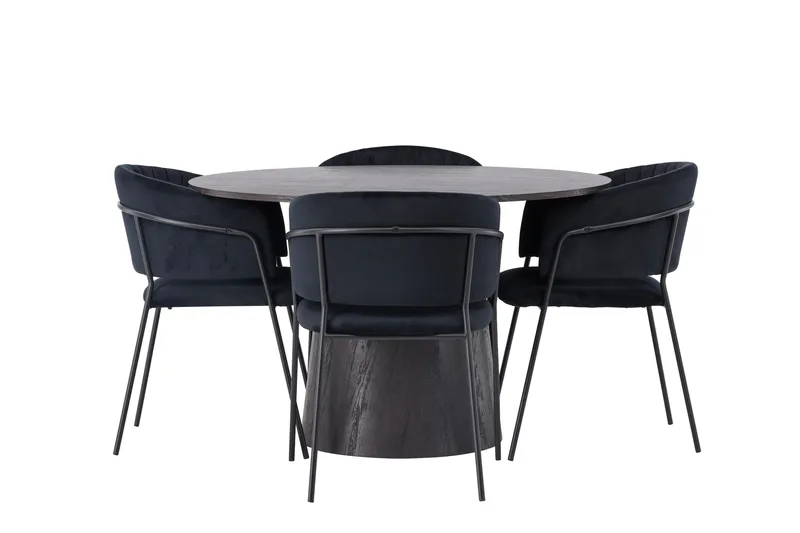 Lanzo Spisegruppe 120 cm Rund med 4 Selma stole, Svart