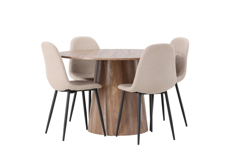 Lanzo Spisegruppe 120 cm Rund med 4 Polar stole - Natur - Møbler - Borde - Spisebordssæt
