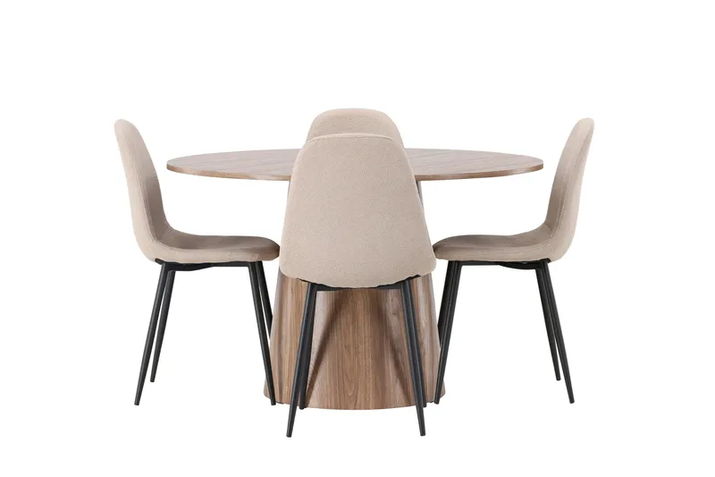 Lanzo Spisegruppe 120 cm Rund med 4 Polar stole, Natur