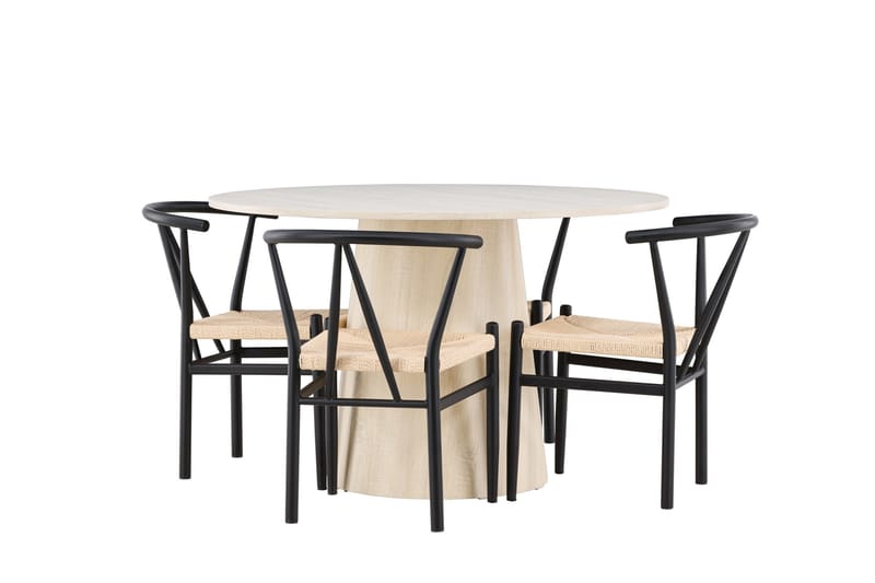 Lanzo Spisegruppe 120 cm Rundt med 4 Alfons stole, Whitewash/Svart