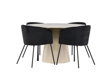 Lanzo Spisegruppe 120 cm Rundt med 4 Berit stole - Whitewash/Svart - Møbler - Borde - Spisebordssæt