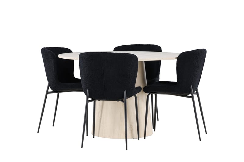 Lanzo Spisegruppe 120 cm Rundt med 4 Modesto stole, Whitewash/Svart