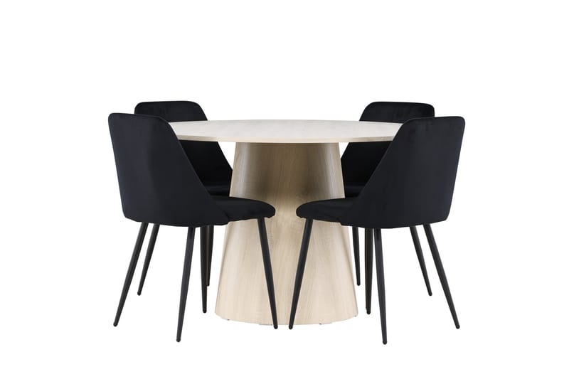 Lanzo Spisegruppe 120 cm Rundt med 4 Night stole, Whitewash/Svart