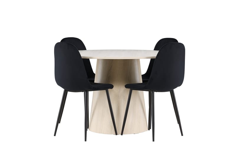 Lanzo Spisegruppe 120 cm Rundt med 4 Polar stole - Whitewash/Svart - Møbler - Borde - Spisebordssæt