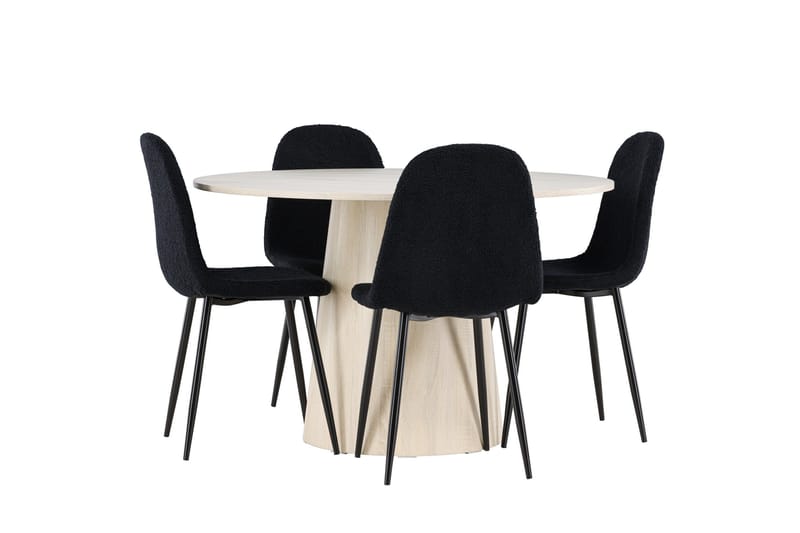 Lanzo Spisegruppe 120 cm Rundt med 4 Polar stole - Whitewash/Svart - Møbler - Borde - Spisebordssæt