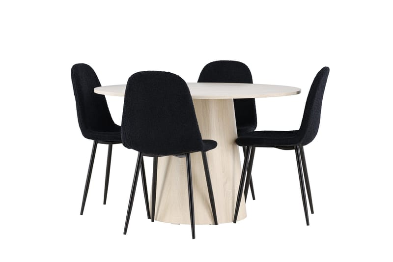 Lanzo Spisegruppe 120 cm Rundt med 4 Polar stole - Whitewash/Svart - Møbler - Borde - Spisebordssæt