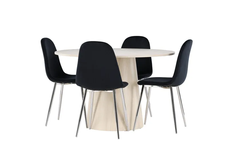 Lanzo Spisegruppe 120 cm Rundt med 4 Polar stole, Whitewash/Svart
