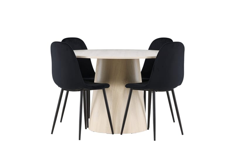 Lanzo Spisegruppe 120 cm Rundt med 4 Polar stole, Whitewash/Svart