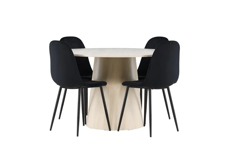 Lanzo Spisegruppe 120 cm Rundt med 4 Polar stole, Whitewash/Svart
