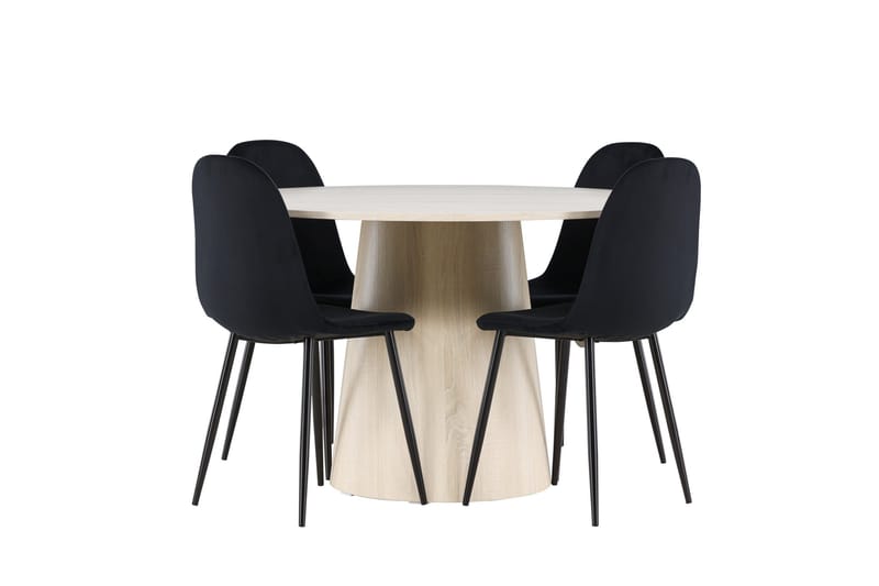 Lanzo Spisegruppe 120 cm Rundt med 4 Polar stole - Whitewash/Svart - Møbler - Borde - Spisebordssæt