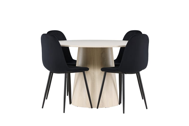 Lanzo Spisegruppe 120 cm Rundt med 4 Polar stole - Whitewash/Svart - Møbler - Borde - Spisebordssæt
