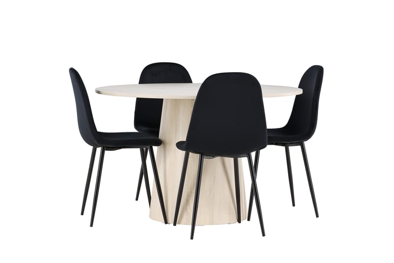 Lanzo Spisegruppe 120 cm Rundt med 4 Polar stole - Whitewash/Svart - Møbler - Borde - Spisebordssæt