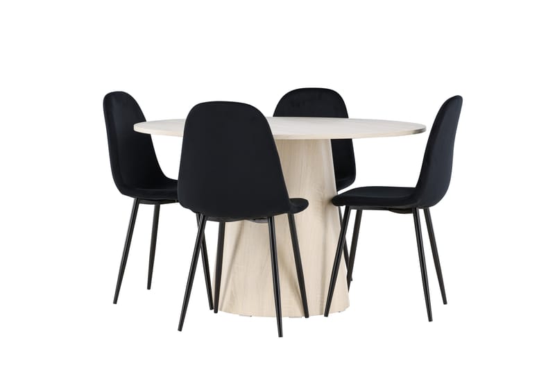 Lanzo Spisegruppe 120 cm Rundt med 4 Polar stole - Whitewash/Svart - Møbler - Borde - Spisebordssæt