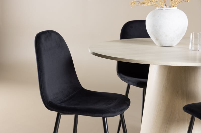 Lanzo Spisegruppe 120 cm Rundt med 4 Polar stole - Whitewash/Svart - Møbler - Borde - Spisebordssæt