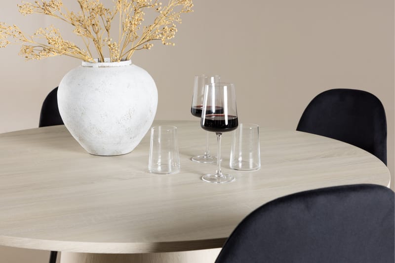 Lanzo Spisegruppe 120 cm Rundt med 4 Polar stole - Whitewash/Svart - Møbler - Borde - Spisebordssæt