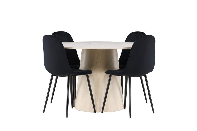 Lanzo Spisegruppe 120 cm Rundt med 4 Polar stole - Whitewash/Svart - Møbler - Borde - Spisebordssæt