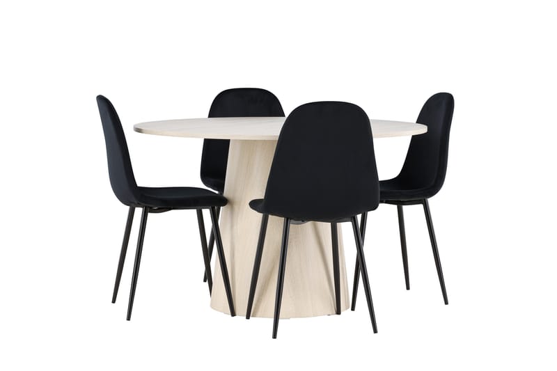 Lanzo Spisegruppe 120 cm Rundt med 4 Polar stole - Whitewash/Svart - Møbler - Borde - Spisebordssæt