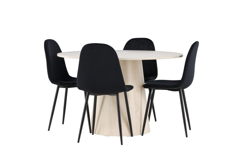 Lanzo Spisegruppe 120 cm Rundt med 4 Polar stole - Whitewash/Svart - Møbler - Borde - Spisebordssæt