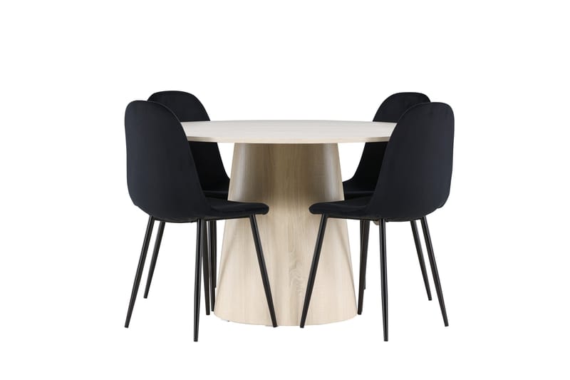 Lanzo Spisegruppe 120 cm Rundt med 4 Polar stole - Whitewash/Svart - Møbler - Borde - Spisebordssæt