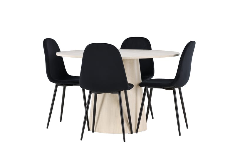 Lanzo Spisegruppe 120 cm Rundt med 4 Polar stole - Whitewash/Svart - Møbler - Borde - Spisebordssæt