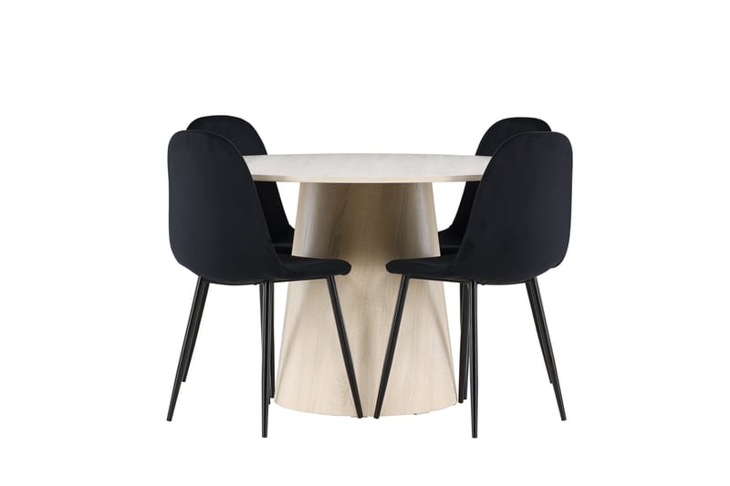 Lanzo Spisegruppe 120 cm Rundt med 4 Polar stole - Whitewash/Svart - Møbler - Borde - Spisebordssæt