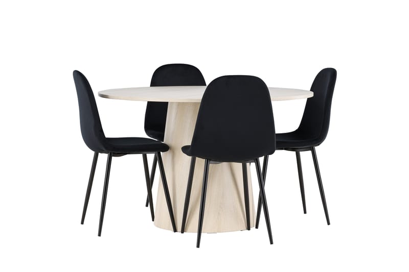 Lanzo Spisegruppe 120 cm Rundt med 4 Polar stole - Whitewash/Svart - Møbler - Borde - Spisebordssæt
